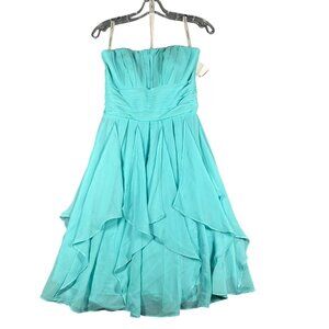 Davids Bridal Womens 0 F14169 Aqua Strapless Chiffon Formal Dress Bridesmaid NWT